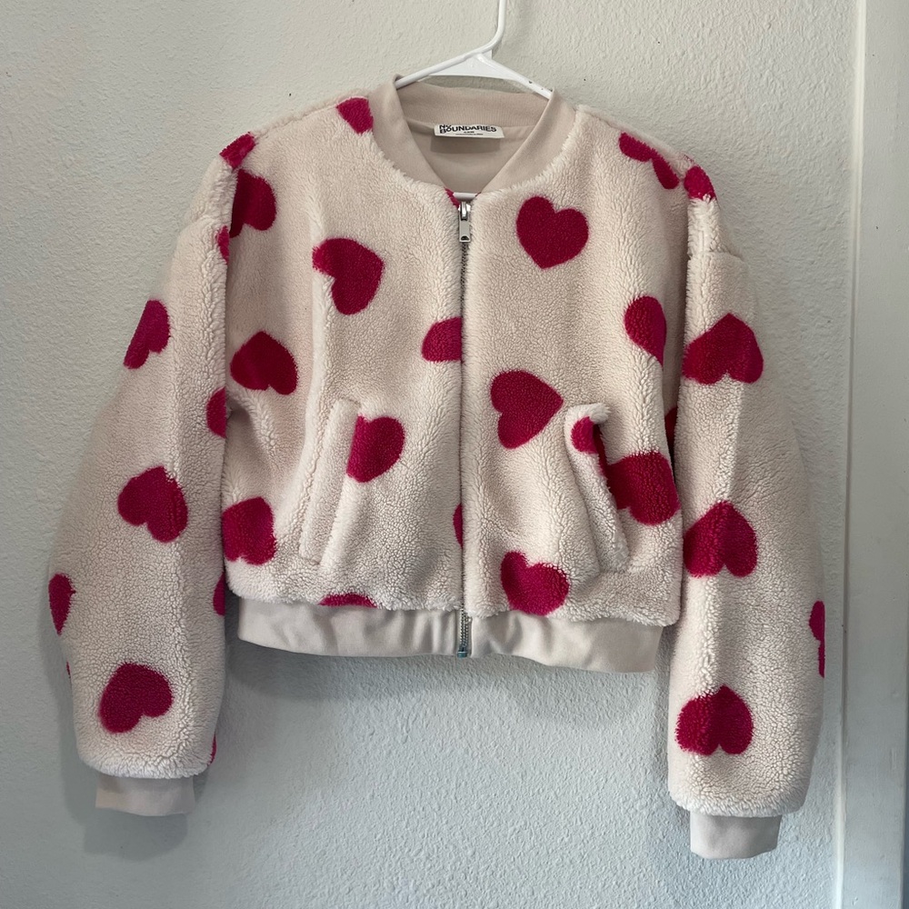 No Boundaries Cream and Pink Heart Puff Jacket